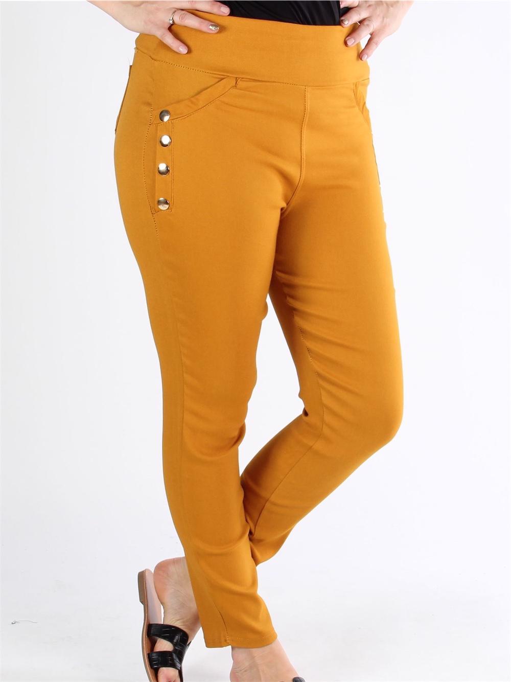 Gravity - Armégröna jeggings med dekorativa guldknappar